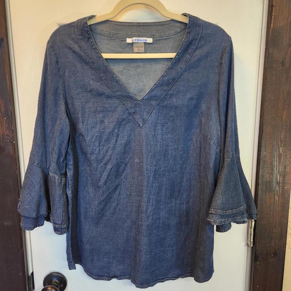 NYGARD Women's Denim Blouse with bell sleeves- Size Medium